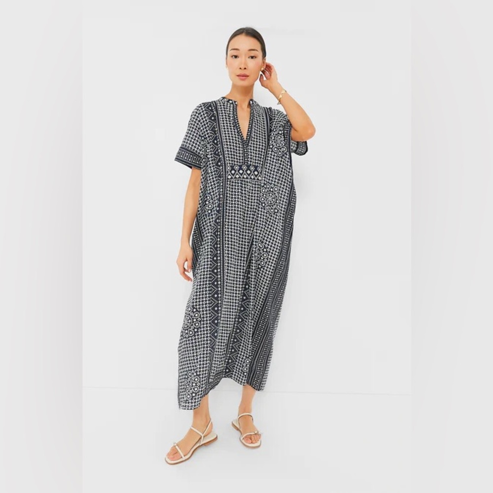 India Collection Emerson Fry Emerson Organic Cotton Caftan in Block Print Ink